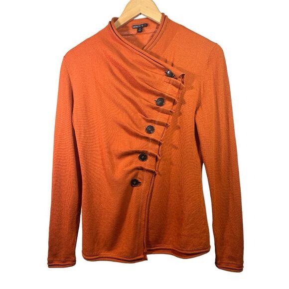 Lafayette 148 New York Sweaters - LAFAYETTE 148 Women's Asymmetric Button Wool Cardigan Sweater Orange Size Petite